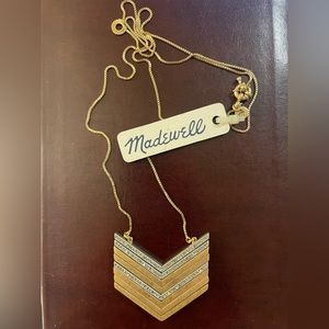 NWT Madewell Arrowstack Chevron with Rhinestones Long Gold Necklace